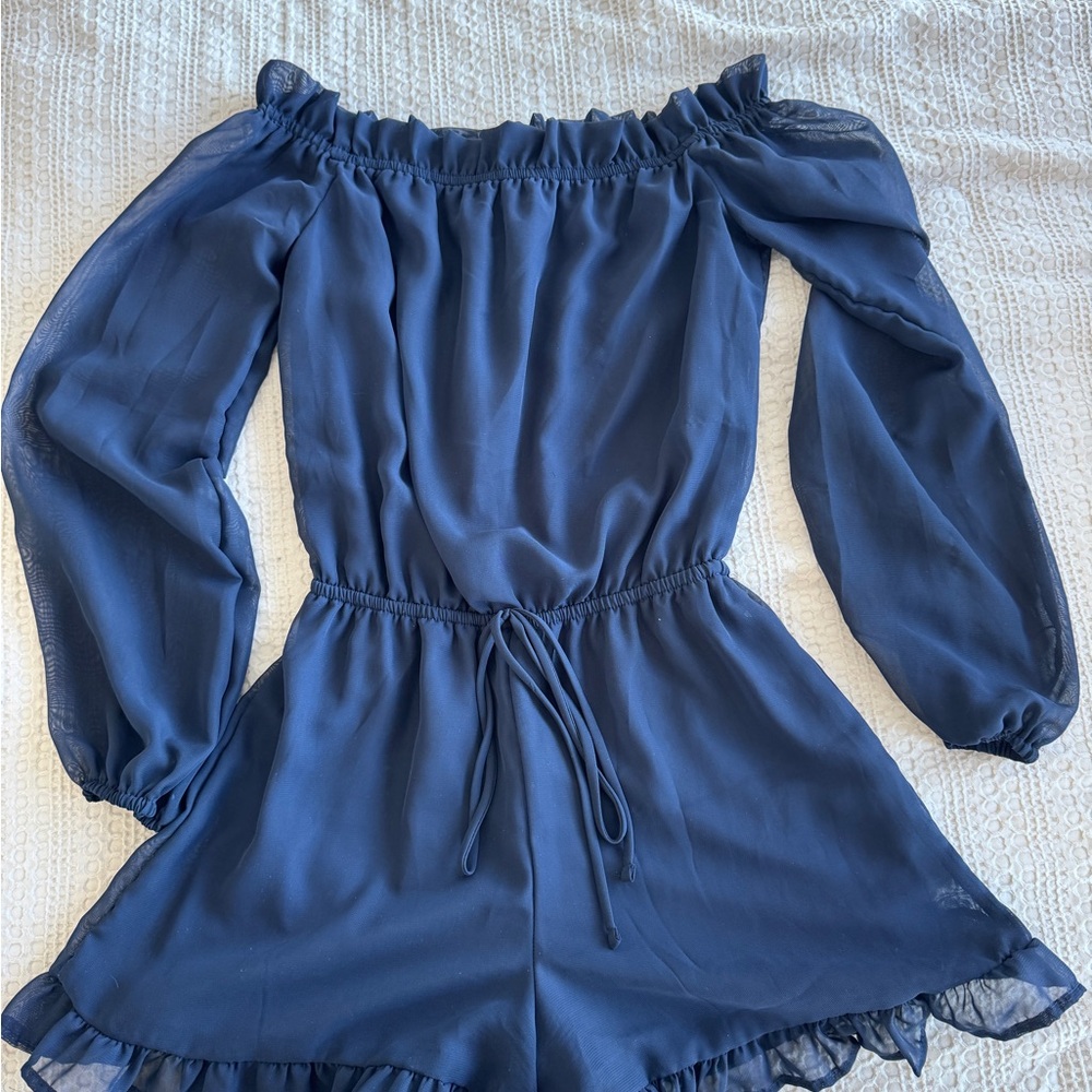 Lulu's Navy Blue Ruffle Romper - Picture 2 of 6